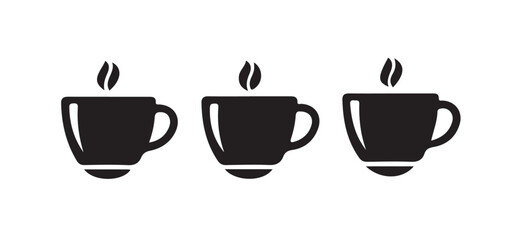 Flat design of a cup of coffee or tea with smoke. Black and white icon, vector illustration eps 10.