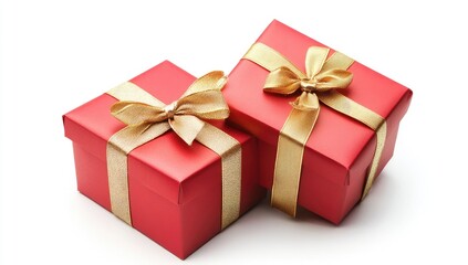 Obraz premium Two red gift boxes with gold ribbon (1)