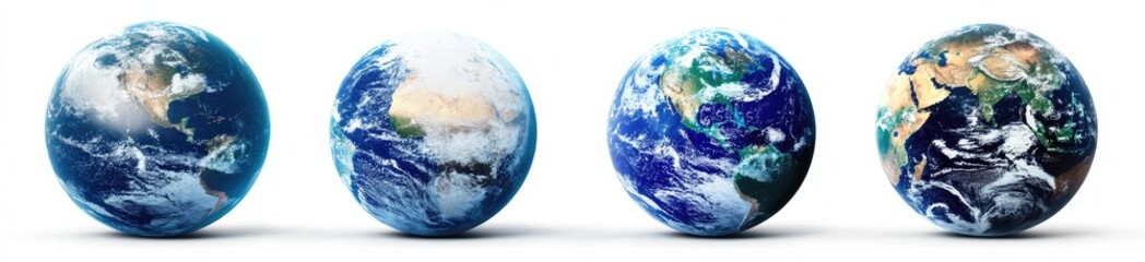 Four globes displaying different Earth hemispheres