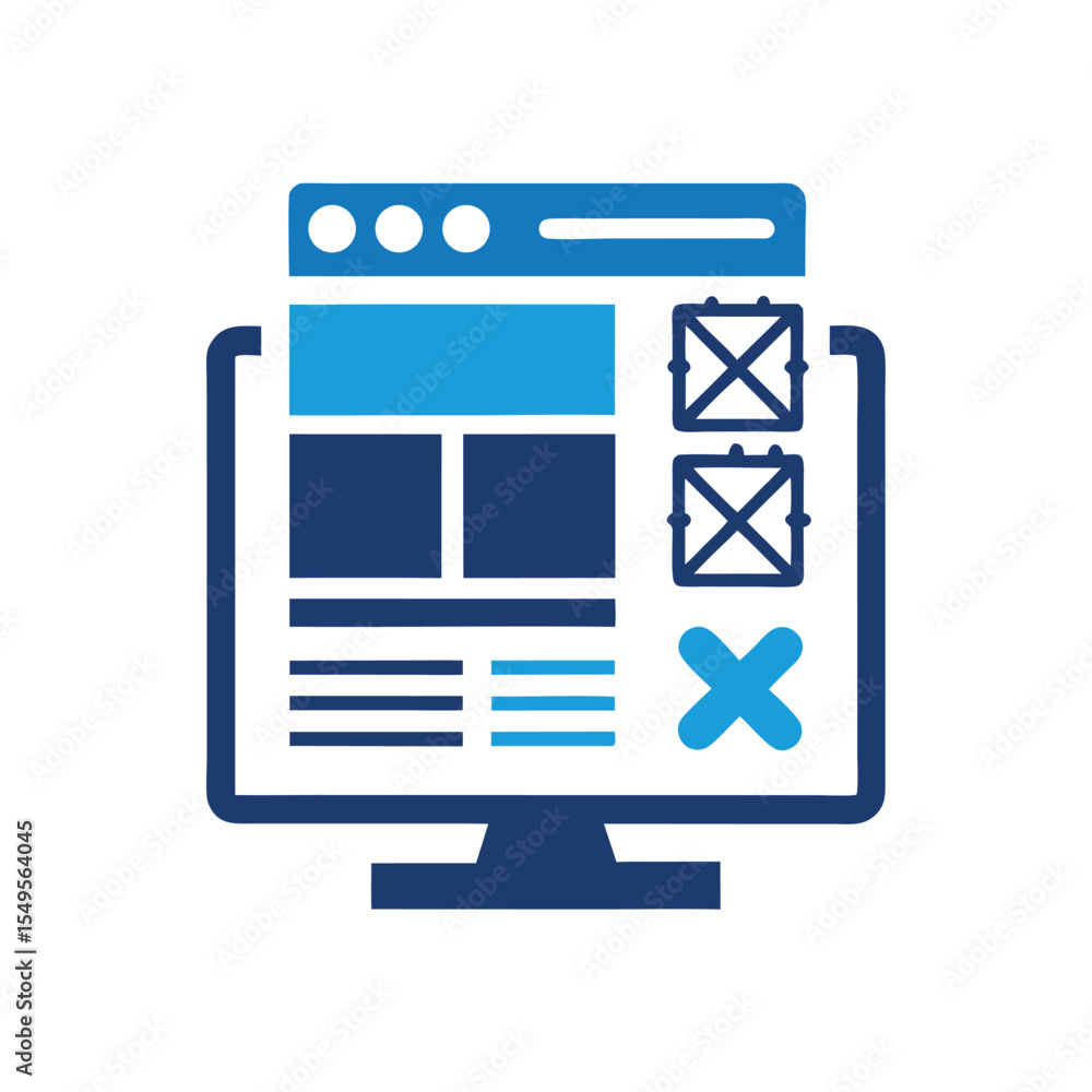 Aufkleber website design layout mockup blue and dark blue color scheme on computer screen isolated graphic