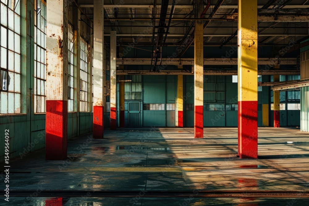 Poster empty scene of factory old architecture reflection.