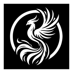 Obraz premium Stylized white phoenix bird in circular design
