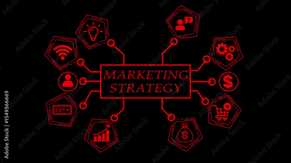 Poster conceptual marketing strategy infographic network connecting business icons and elements in a dynami