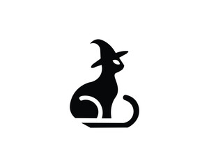 Silhouette black cat logo vector for halloween