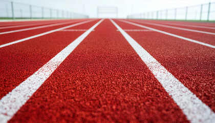 Vibrant Red Athletic Running Track Lane on White Background