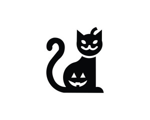 Silhouette black cat logo vector for halloween