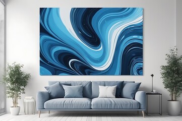 Abstract Blue Swirls Fluid Art on Canvas Large Modern Wall Decor