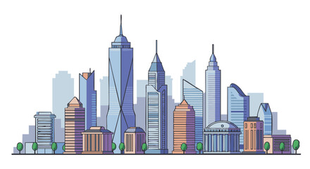 Obraz premium Modern City Skyline Silhouette, Flat Vector Icon