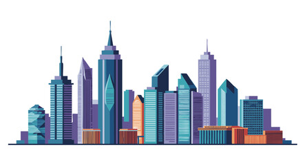 Modern City Skyline Silhouette, Flat Vector Icon
