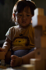Toddler Playing With Wooden Toys