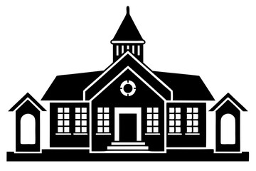 Silhouette Vector Art Illustration of Vintage School Building Design