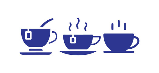 Tea cup icon bundle set, hot tea or coffee cup line art vector illustration on white background