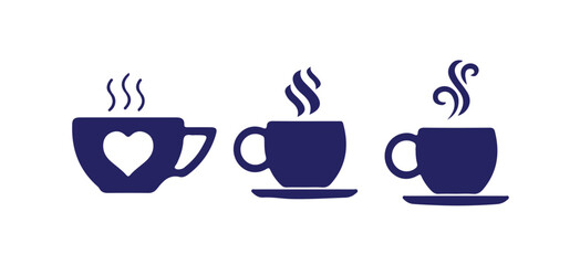 Tea cup icon bundle set, hot tea or coffee cup line art vector illustration on white background