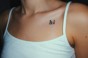 Minimalist Tattoo: 'Hi' on a Woman's Shoulder