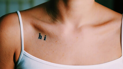 Minimalist Tattoo: 'Hi' on a Woman's Shoulder