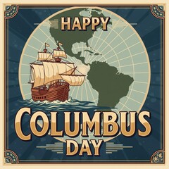 poster with sign for happy columbus day celebration on an illustration