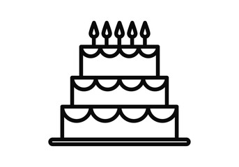 Icono negro de tarta con velas en fondo blanco