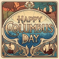 poster with sign for happy columbus day celebration on an illustration