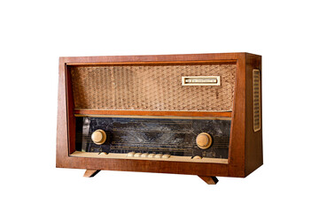 Retro old radio receiver isolated on white background with clipping path.