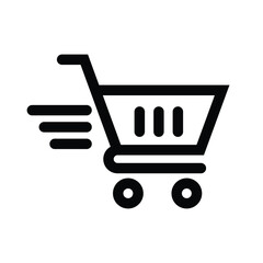 Shopping Cart Icon with Speed Lines, E-commerce Concept, Minimalist Black and White Design


