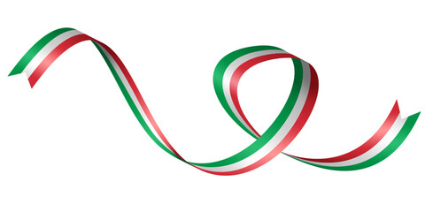 High-Resolution Italian Flag Ribbon in 3D Glossy Style, Horizontally Curved, Isolated on White Background. Editable Vector Illustration, Perfect for Graphic Design and Print Elements, EPS Format