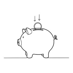 A piggy bank with a coin being dropped into it, illustrated with simple lines and arrows.