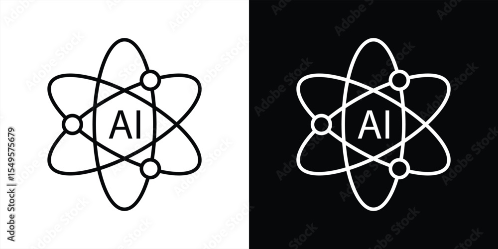 Poster atomic intelligence icon set. containing fusing scientific discovery with the power of artificial in
