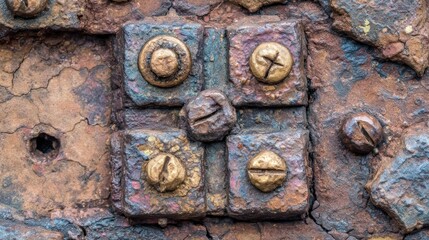 Rusted metal plate with screws