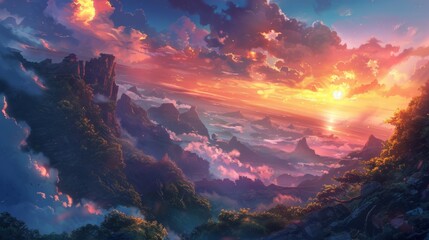 Fototapeta premium Sunset Over Majestic Mountains