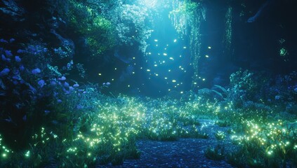 Submarine garden glows with bioluminescence