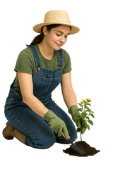 woman gardener planting a plant. garden and vegetable garden. plant shop