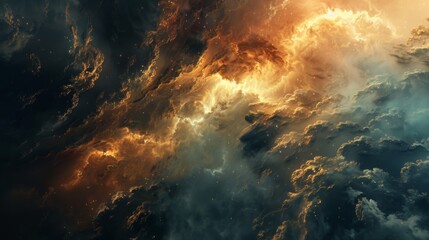 Dramatic Fiery and Dark Clouds in a Stormy Sky Background
