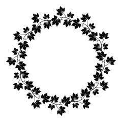 Obraz premium Round frame of grapevine with leaves and tendrils. Autumn harvest. Advertising label. 