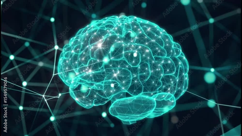 Poster human brain with glowing nodes and connections. concept for artificial intelligence.