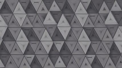 Abstract Triangular Pattern Illusion with Concentric Shapes and Depth, Creating a Modern Geometric Background Design with Shades of Gray