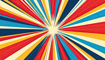 Colorful radial burst, vibrant stripes converging