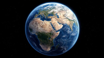 Planet Earth rotating in space showing Africa, Europe and Asia