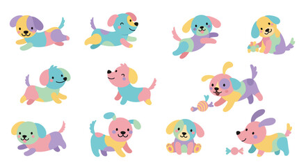 Obraz premium Colorful Playful Cartoon Puppies in Various Poses on White Background 