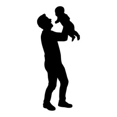 Father holding his cute baby silhouette, father tenderly hugs his baby,  Family love, warmth, father's day