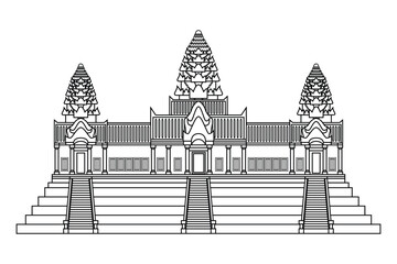 Illustration vector of Angkor Wat drawing in black and white