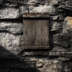 Weathered Board on Stone Wall: A close-up of a textured stone wall is punctuated by a rustic wooden board, telling the tale of time and nature's influence.