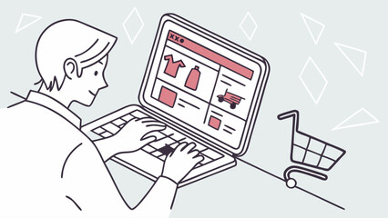 Person Online Shopping on Laptop Ecommerce Website Interface.