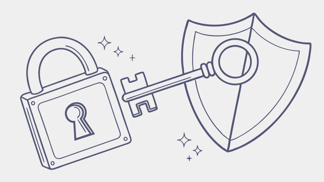Stylized Lock Key and Shield Illustration for Security Concepts.