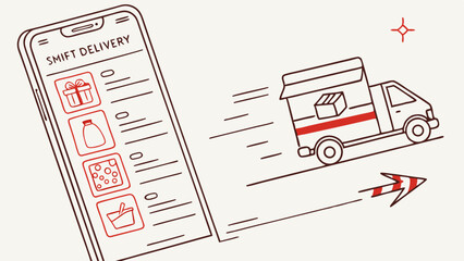 Swift Delivery App Interface with Fast Delivery Truck Illustration.