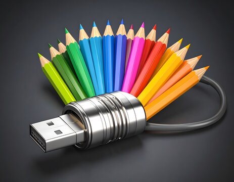 Colorful Pencils Connected to USB Drive - Powered by Adobe