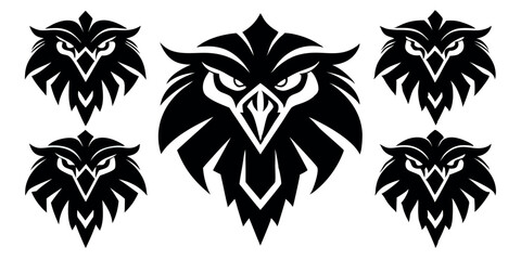 Eagle heads black and white vector, set Head of an eagle in the form of the stylized tattoo. Eagle Mascot Vector Illustration
