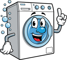 Happy Washing Machine Cartoon Character Laundry Day Made Fun