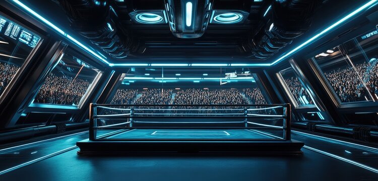 Futuristic boxing arena with spectators
