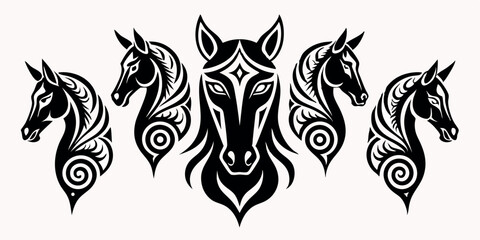 Set Of horse head silhouette  on white backgroud
