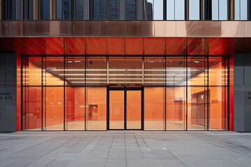 Storefront Design, Reddish Brown, Glass Curtain Wall Structure, Modernism in Architecture